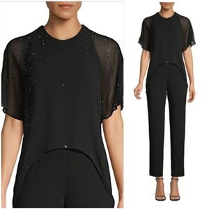 NWT Trina Turk Kaizen‎ Rhinestone Embellished Popover Jumpsuit Black 6